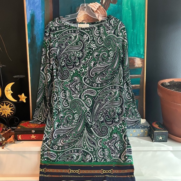 Michael Kors Green and Black Paisley Long Sleeve Dress Size Small - Picture 13 of 16